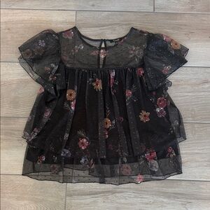 Willow Black Floral Sheer Top